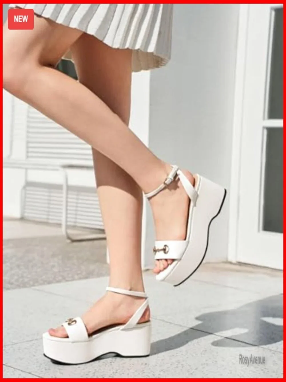 Women's Platform Wedge Sandals with Ankle Strap and Metal Buckle